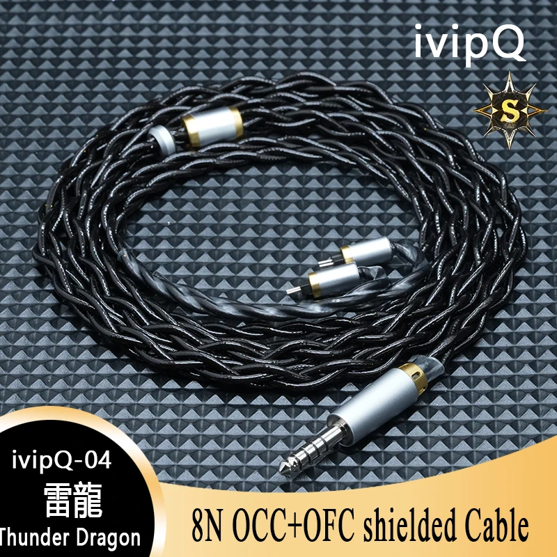 

ivipQ-04 Thunder Dragon S Series 22AWG 8N OCC+OFC Shielded Earphone Upgrade Cable Rhodium Plated 4.4mm/0.78mm 2Pin For Hype10
