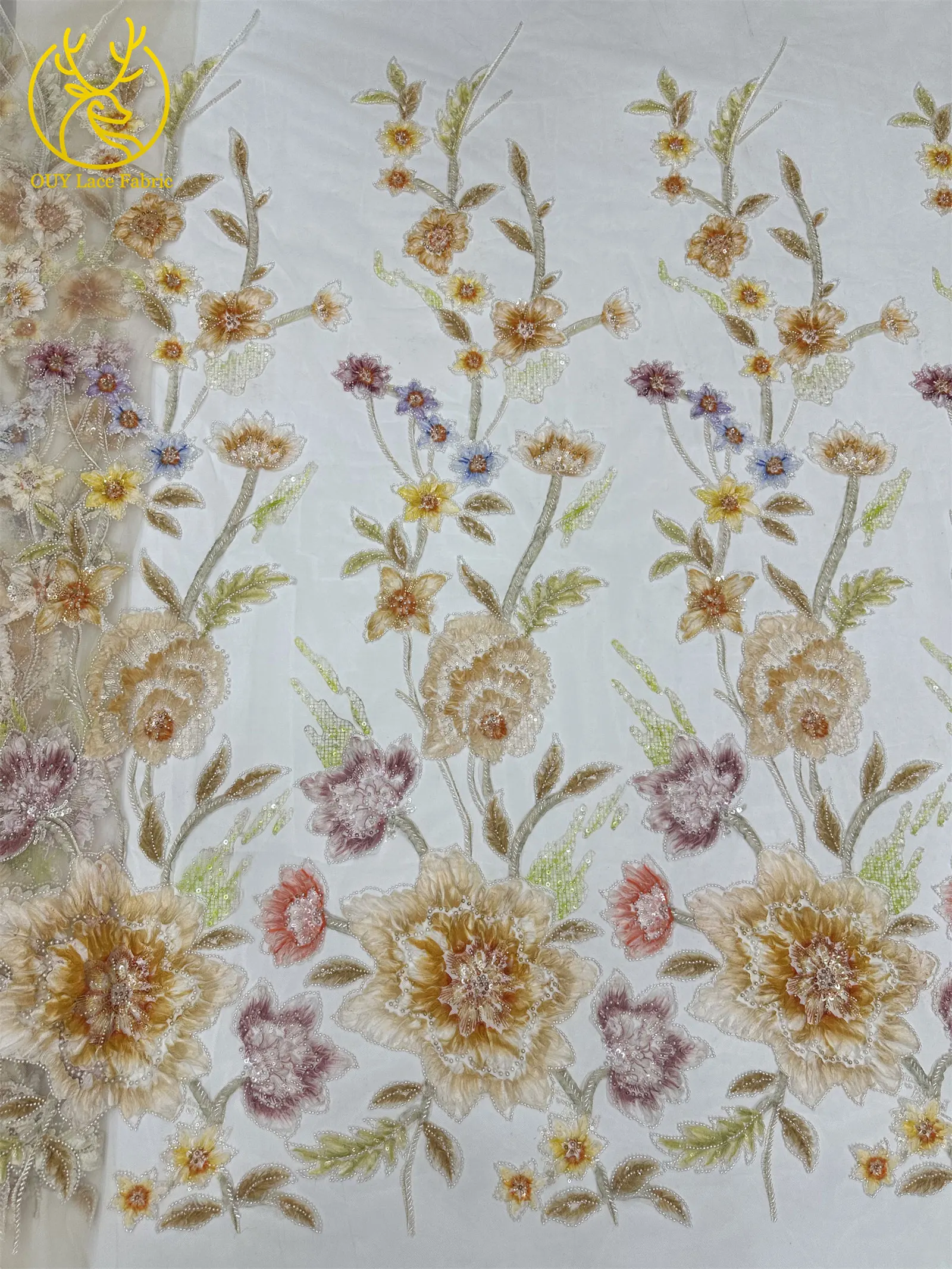 Neuer Stil 3D Blumen-Pailletten-Perlen-Spitzenstoff 2026 Afrikanischer Spitzenstoff Französische Netz-Pailletten-Spitze für Hochzeitskleider zum Nähen – Detail 11