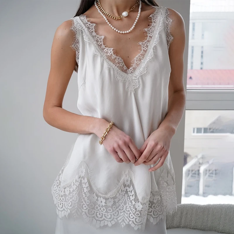 Women's Sexy Lace Suspenders Deep V-Neck Summer Top