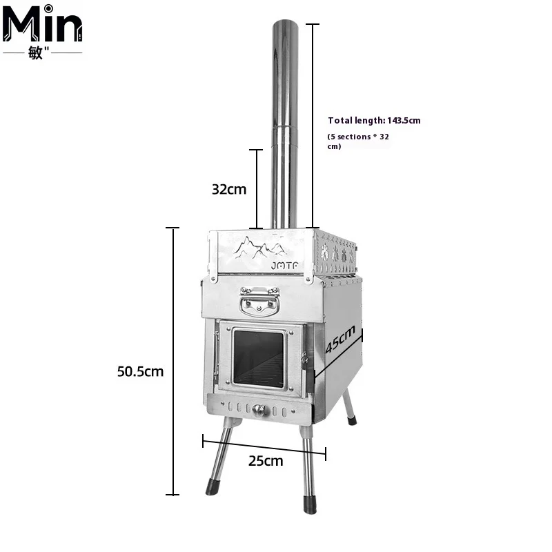 OEM 32L Large Capacity Stainless Steel Foldable Wood Burning Stove with View Window Portable Outdoor Camping Tent Heating