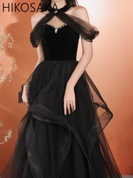 Customized Black Halter Collar Evenimg Dress A-Line Fashion Chic Crystal Elegant Floor Length Tulle Prom Gown Robe De Soirée For