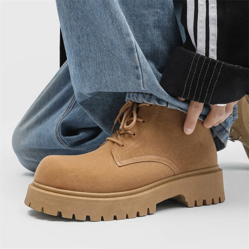 

Men's High Top Derby Boots Chunky Platform Sole Big Round Toe Suede Leather Retro Work Shoes Anti-Slip Comfortable Men's Shoes