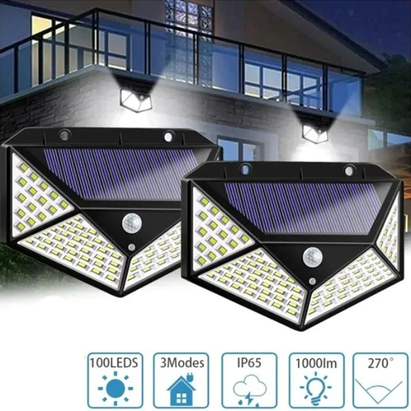 

1/2 PCS 100 LED Solar Smart Wall Light Motion Sensor 3 Mode Suitable for Garage Corridor Front Lighting