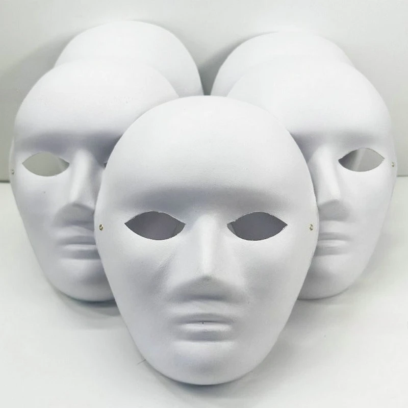 10 pièces Halloween bricolage fête visage d'horreur complet femmes hommes masques papier blanc blanc Cosplay peintable Couple demi Mache enfants artisanat