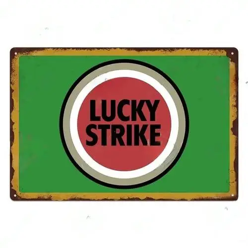 Lucky Strike Retro Tin Sign Metal Wall Art Man Cave Decor Green Distressed