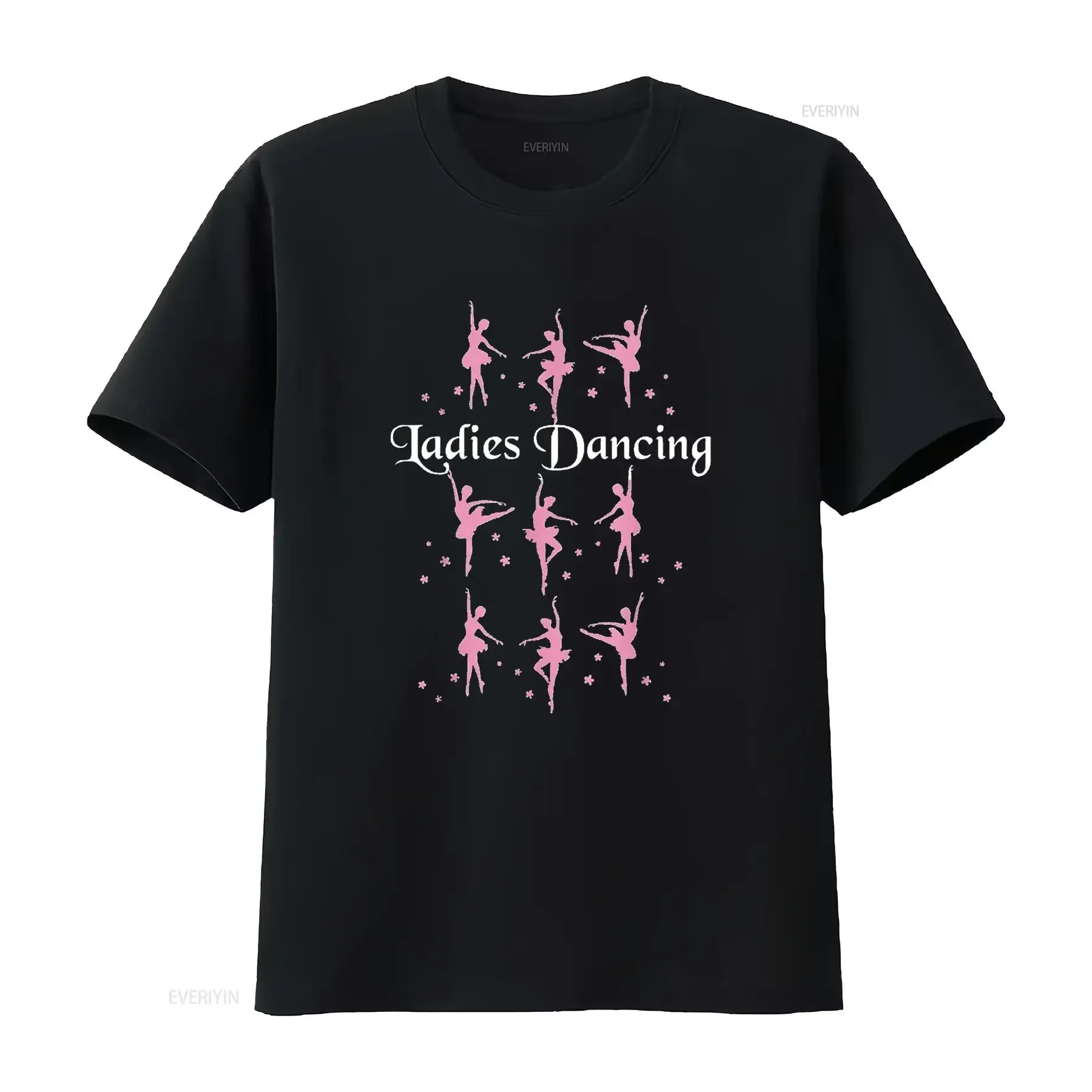 

Womens Nine Ladies Dancing T Shirt Funny Christmas Black Medium vintage Washed Versatile Casual graphic designer clothes