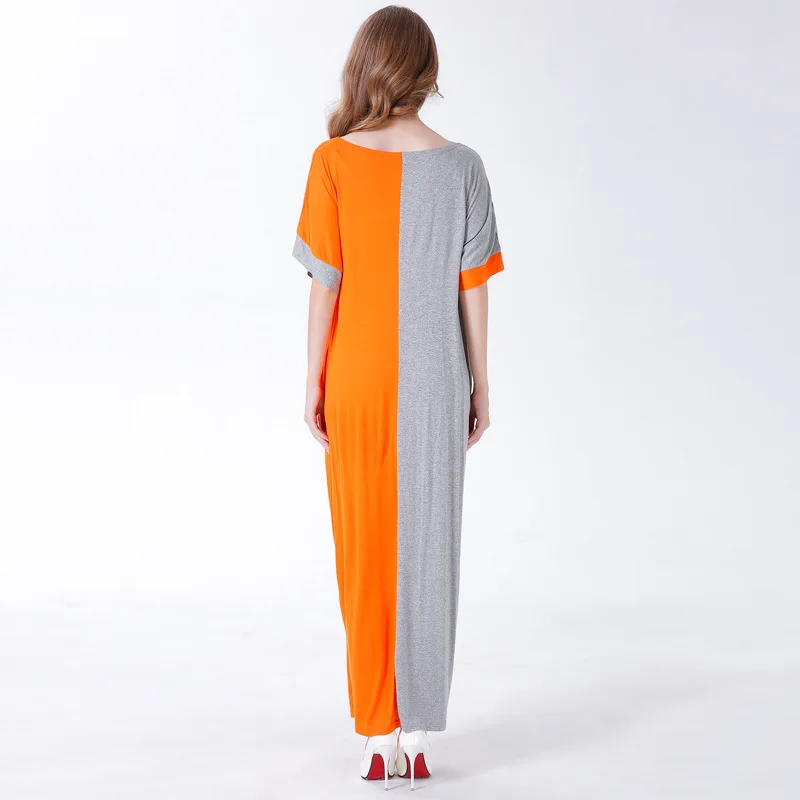 Summer New O Neck Short Sleeve Long Dress for Women Loose Splicing Color Collision Fashion