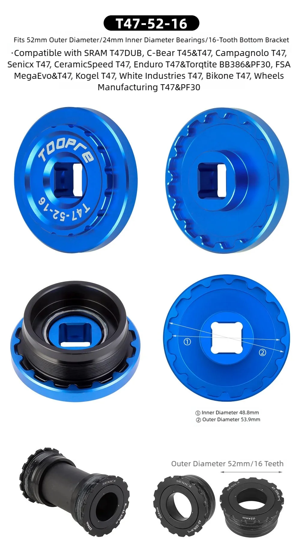 TOOPRE Innenlager-Abzieher T45/T47 Integriertes Gewinde-Innenlager-Abziehwerkzeug aus Hochleistungs-Aluminiumlegierung – Detail 6