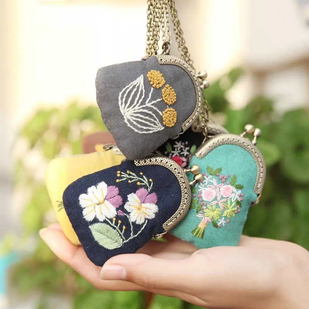 DIY Embroidery Kit of Necklace Mini Bag Needlework Handmade Cross Stitch Embroidery Car Pendant Sewing Art Craft Home Decor