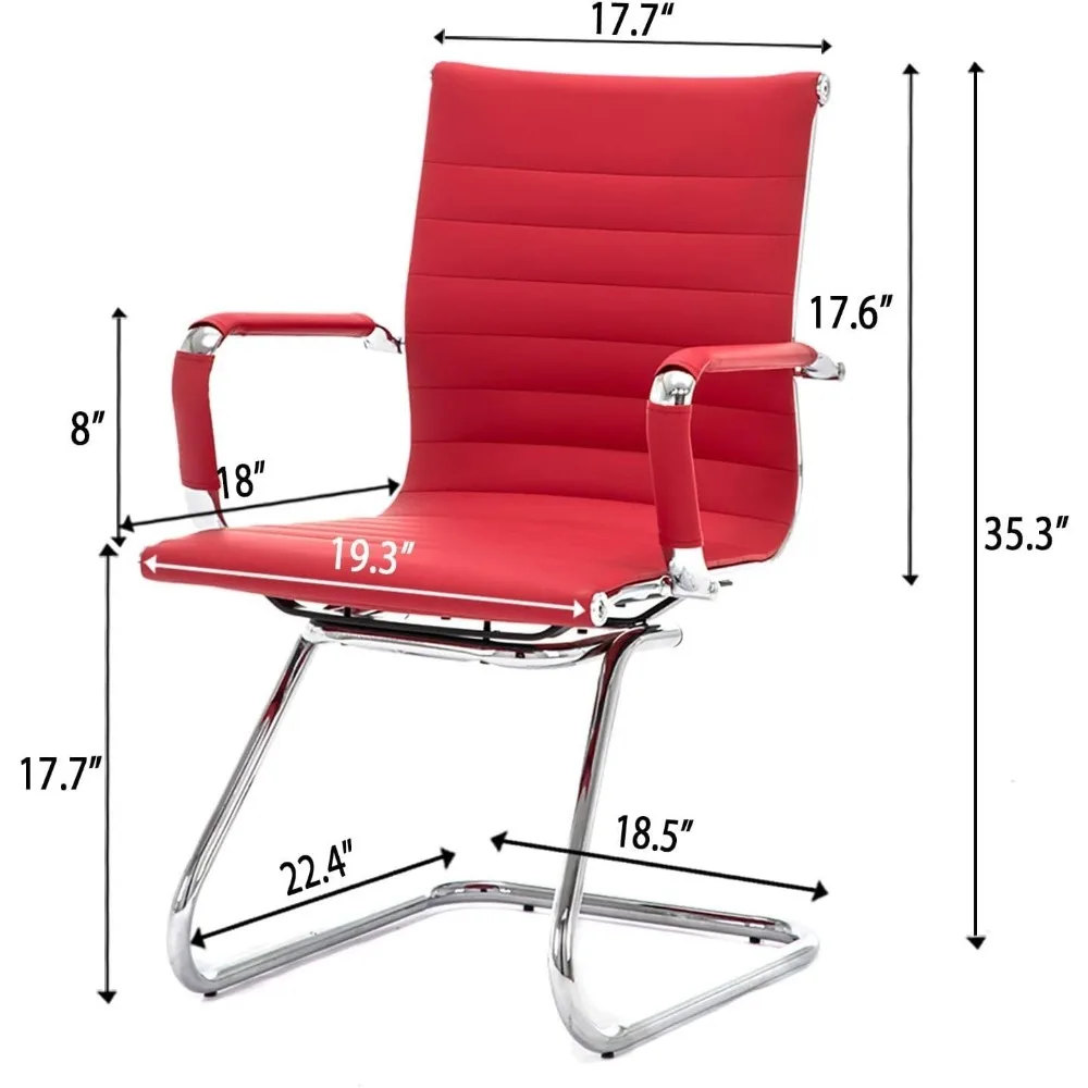 Büro-Schreibtischstuhl-Set mit 8, ohne Rollen, Computerstühle aus PU-Leder, Gästestühle mit mittlerer Rückenlehne und Seld-Basis für