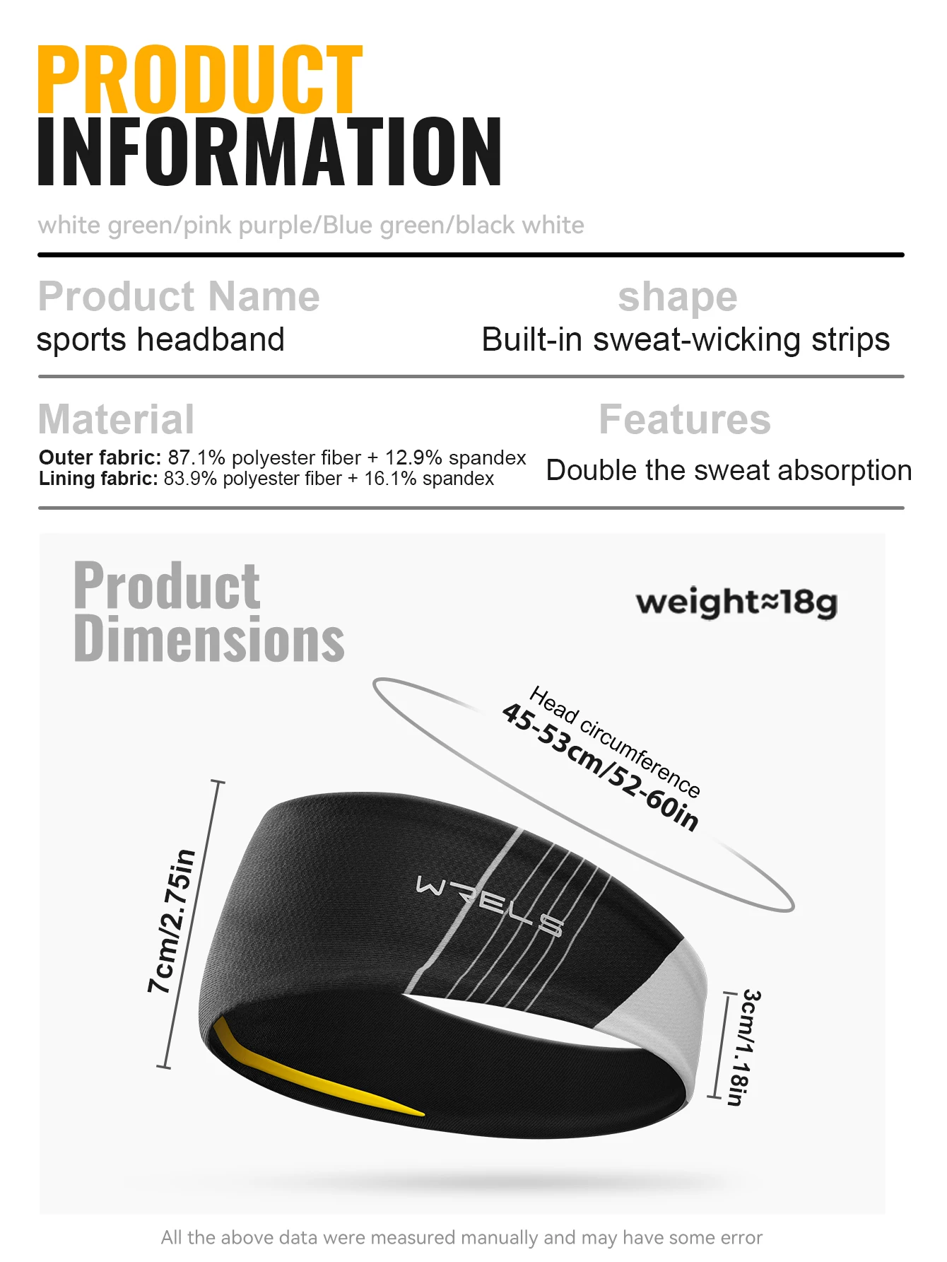 WRELS Schweißband, schweißableitendes Sport-Stirnband, atmungsaktives Mesh, schnelltrocknendes Haarband, elastisch, ultraleicht, für Männer und Frauen, Lauf-Stirnband – Detail 3