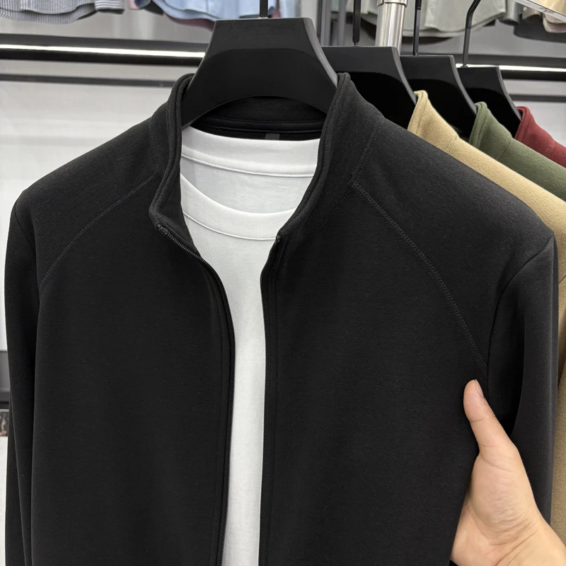 سترة بغطاء للرأس مخملية ألمانية مزدوجة الجوانب للرجال الأكثر مبيعًا لعام 2025 لخريف/شتاء جديد دافئ بلون سادة وسحاب وياقة واقفة #5