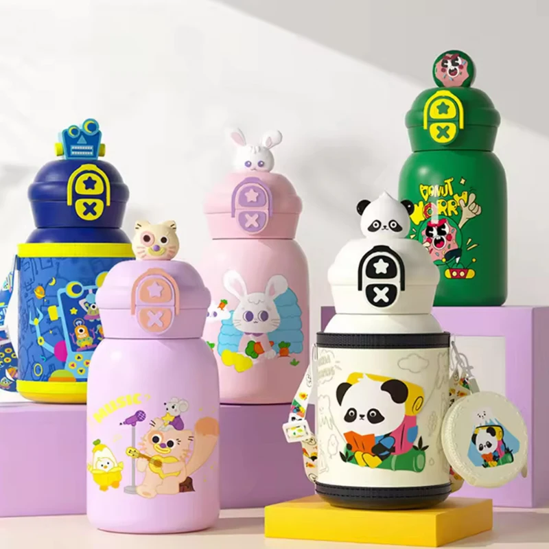 

550 мл 316, детский термос из нержавеющей стали с соломинкой, милая бутылка для воды с вакуумной изоляцией для школы, термокружки для детей