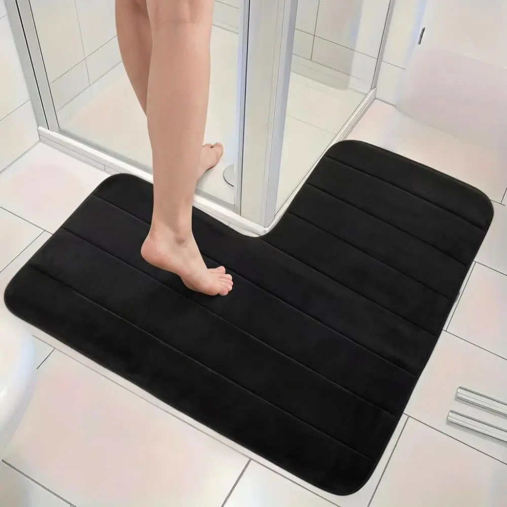 Home Decor Coral Velvet L-Shaped Bathroom Floor Mat Wear-Resisting Right Angle Shower Room Mat Striped Absorbent Foot Mat Toilet