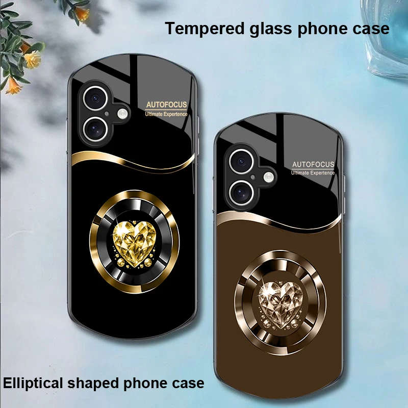 

circle diamond For Apple iPhone 16 11 13 15 14 Pro Max 12 Mini 7 8 Plus XR X XS Elliptical shaped tempered glass phone case