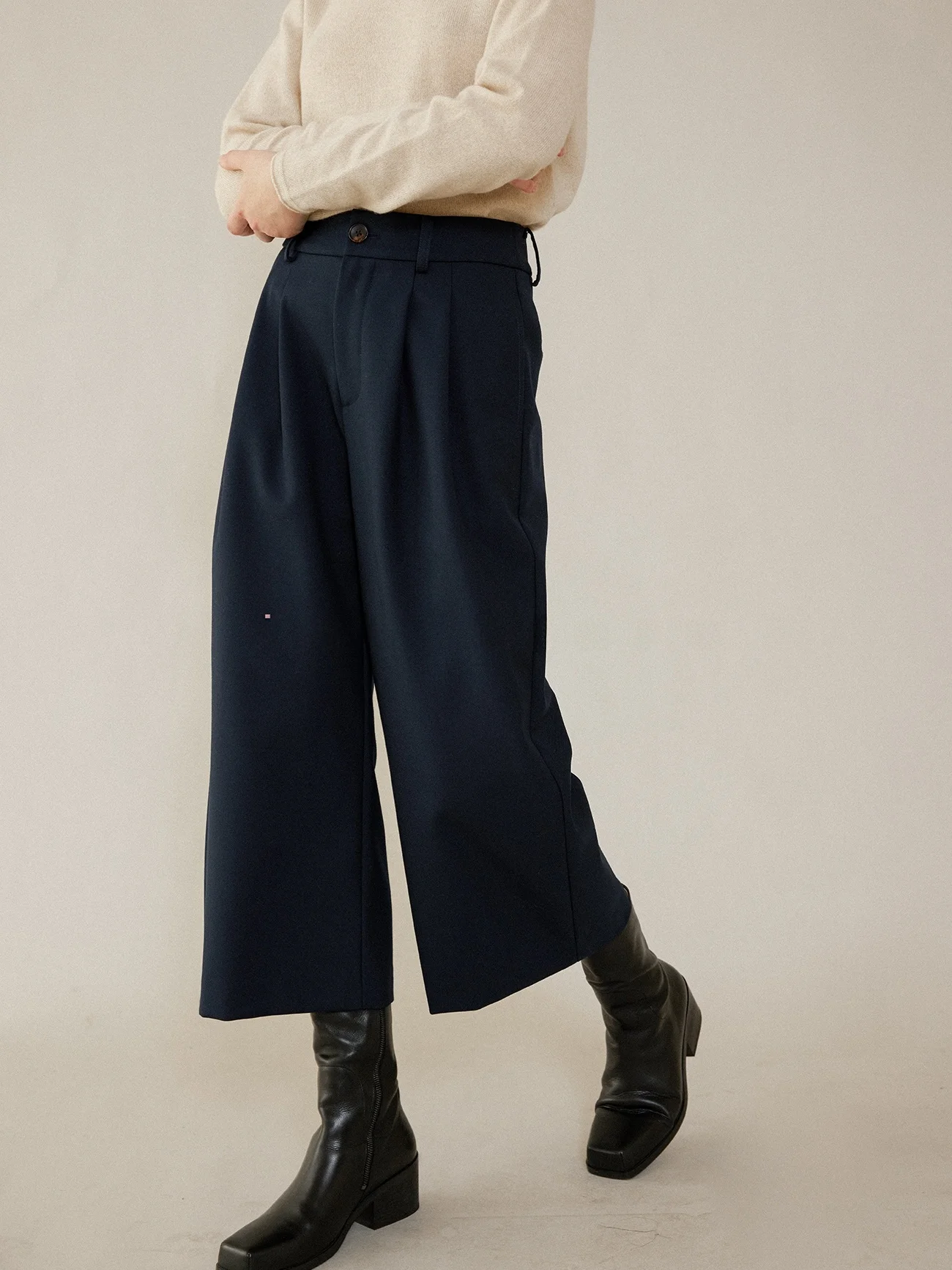 

mat Blue Wool Blend Autumn Winter New Arrival Women's Straight Leg Pants Casual Trousers Versatile Eighteen Pants