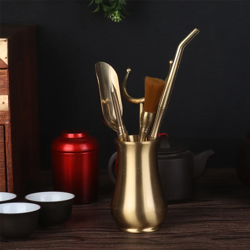 

Tea Accessories Copper Tea Needle Scoop Spoon Cup Clip Pen Brush Holder Six Gentlemen Set Teaware Tea Ceremony Tool