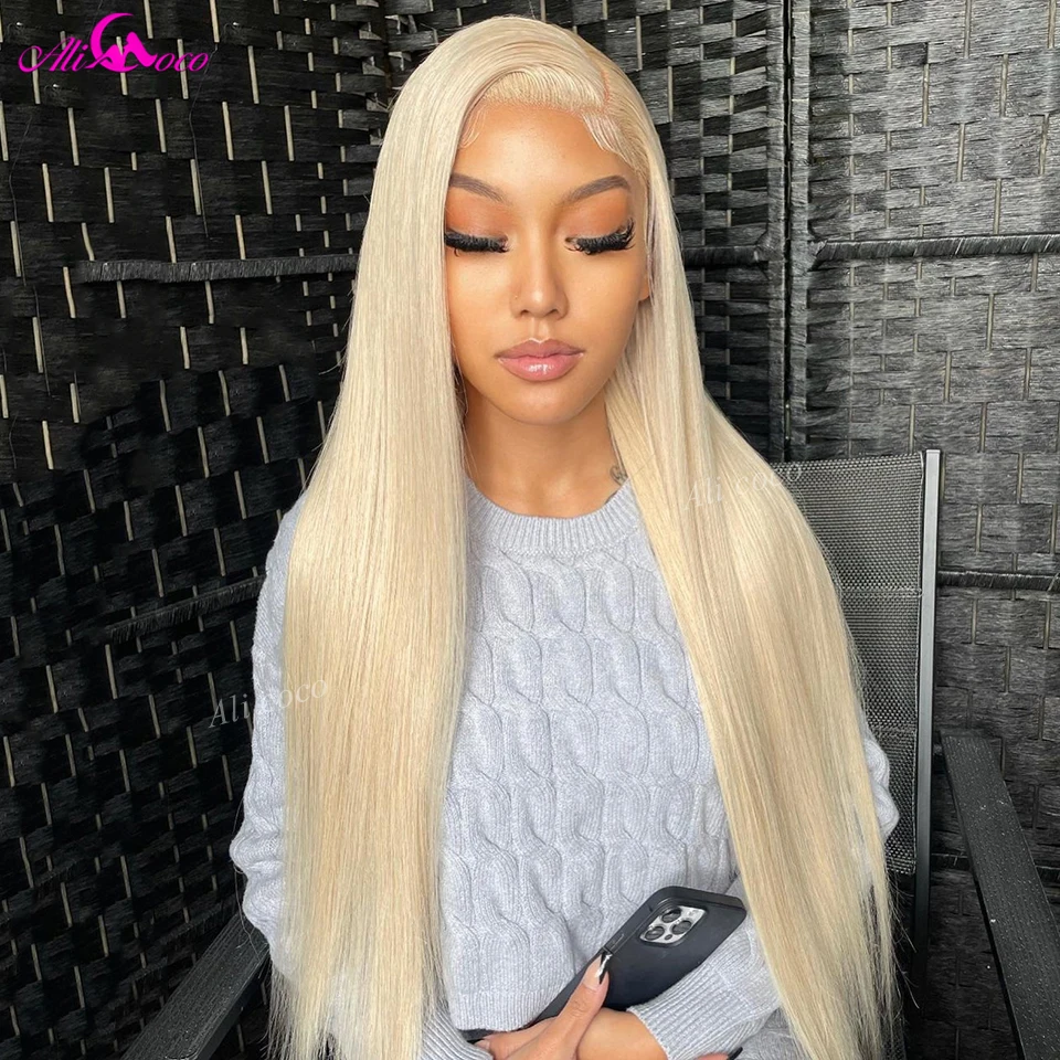 Haze Blue Straight Human Hair Wigs For Women Light Blue Lace Front Human Hair Wig HD Lace Frontal Wig Transparent Lace Blue Wig