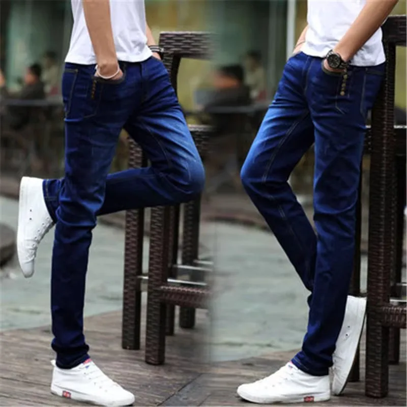 

Slim Fit Stretchy Jeans Thin Men's Denim Pants Casual Autumn Faionable Korean Sle Low Waist Zipper Closure Four Seasons