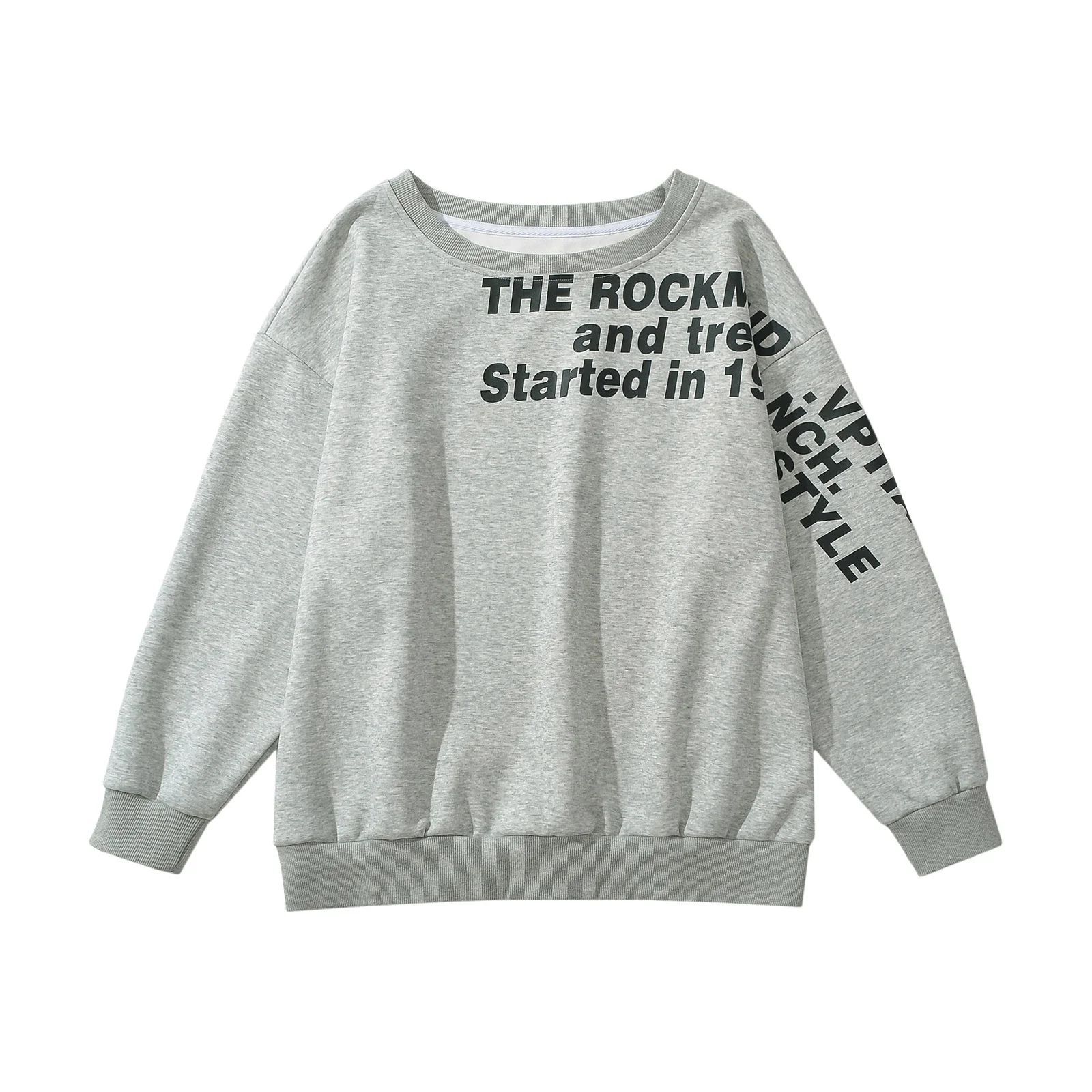 아메리칸 스타일 그레이 오프숄더 스웨트셔츠 여성 봄 가을 신상 루즈핏 레이지 걸 핫 걸 인스타 탑 스트리트웨어