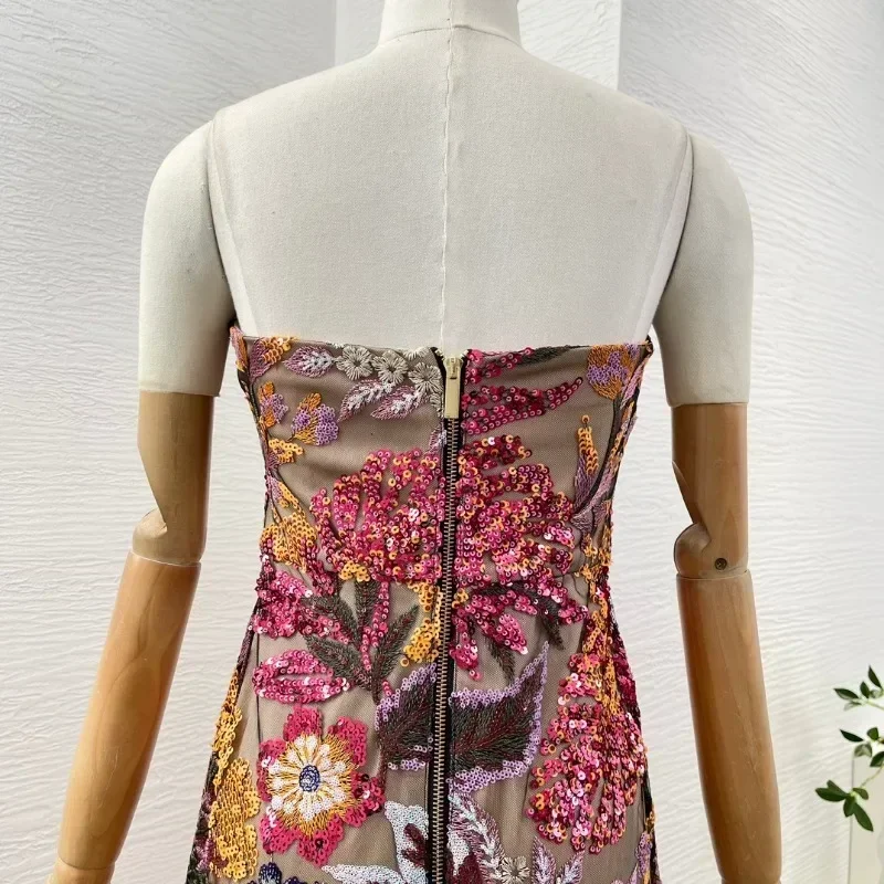 Mehrfarbige träger lose Pailletten elegante Frühling Sommer neue Mode Frauen hochwertige ärmellose Midi-Kleid