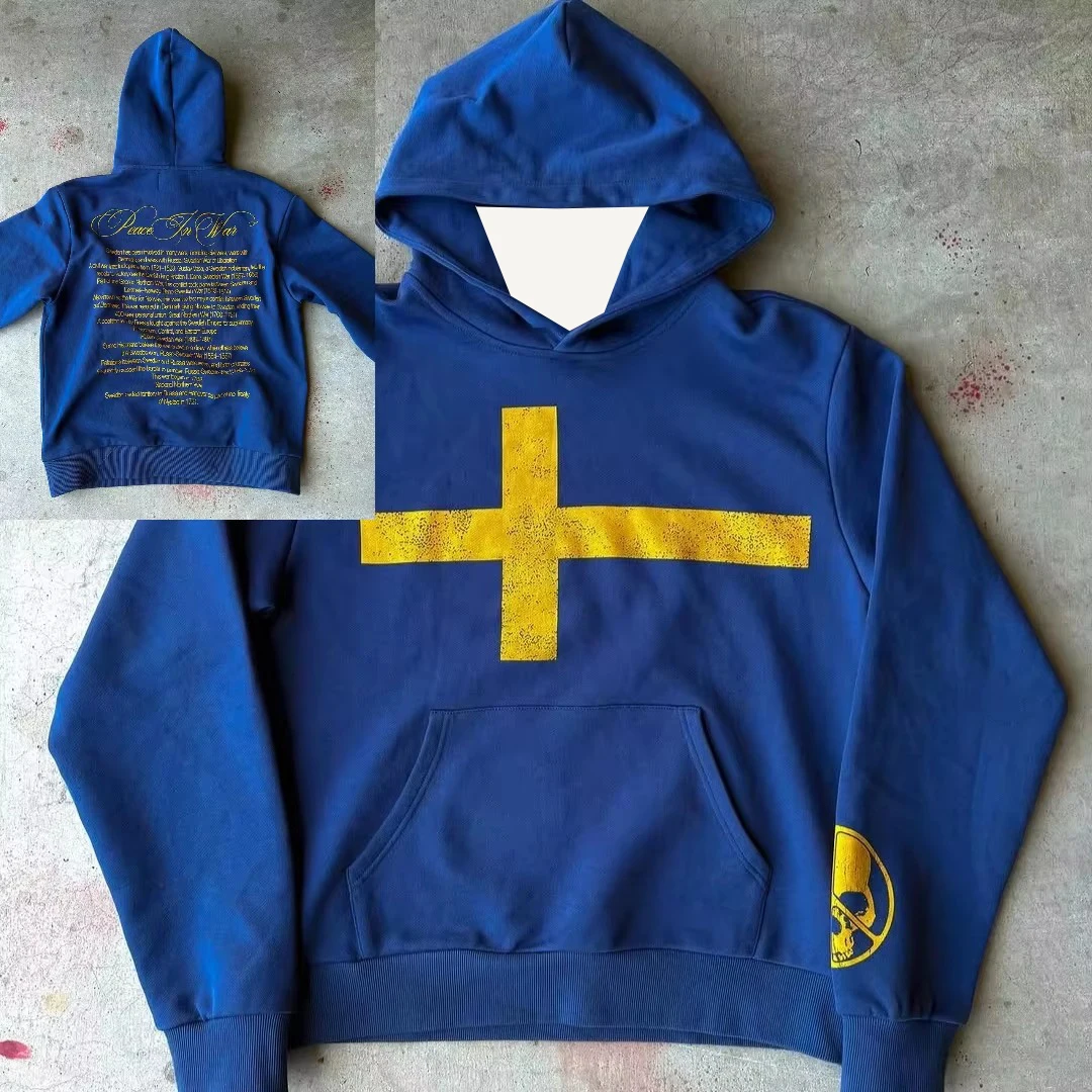 Übergroße Kleidung 2000er Jahre Mode Harajuku Hoodie Print Lässiger Gothic Klein Blau Streetwear Unisex Neuer Trendiger Hip-Hop-Pullover – Detail 3