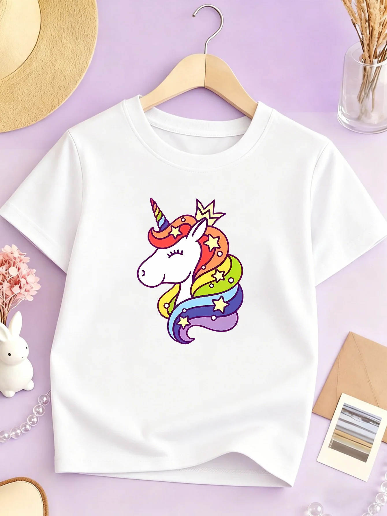 Crown Rainbow Unicorn Print Kids T Shirt Boys Girls Cotton Short Sleeve Parent Child Sweet Fantasy Summer Casual Basic Tee