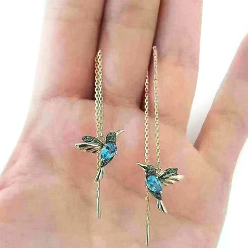 1Pair Fashion Hummingbird Long Earrings For Women Girls Bird Wing Spreading Drop Earring Wedding Party Jewelry Accessories Gifts