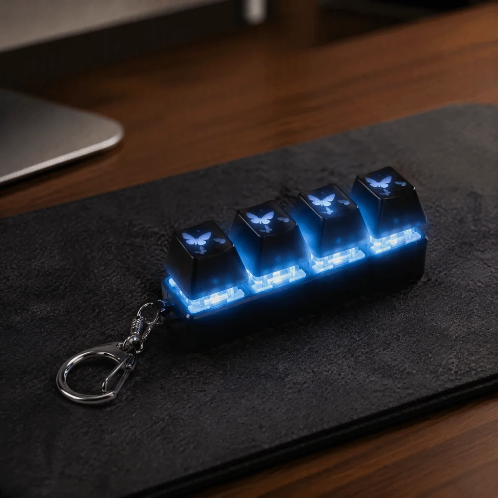 New 4 Key Keycap Keychain Portable LED Button Fidget Keychain Keyboard Design Shining Stress Relief Fidget For Anxiety Relief