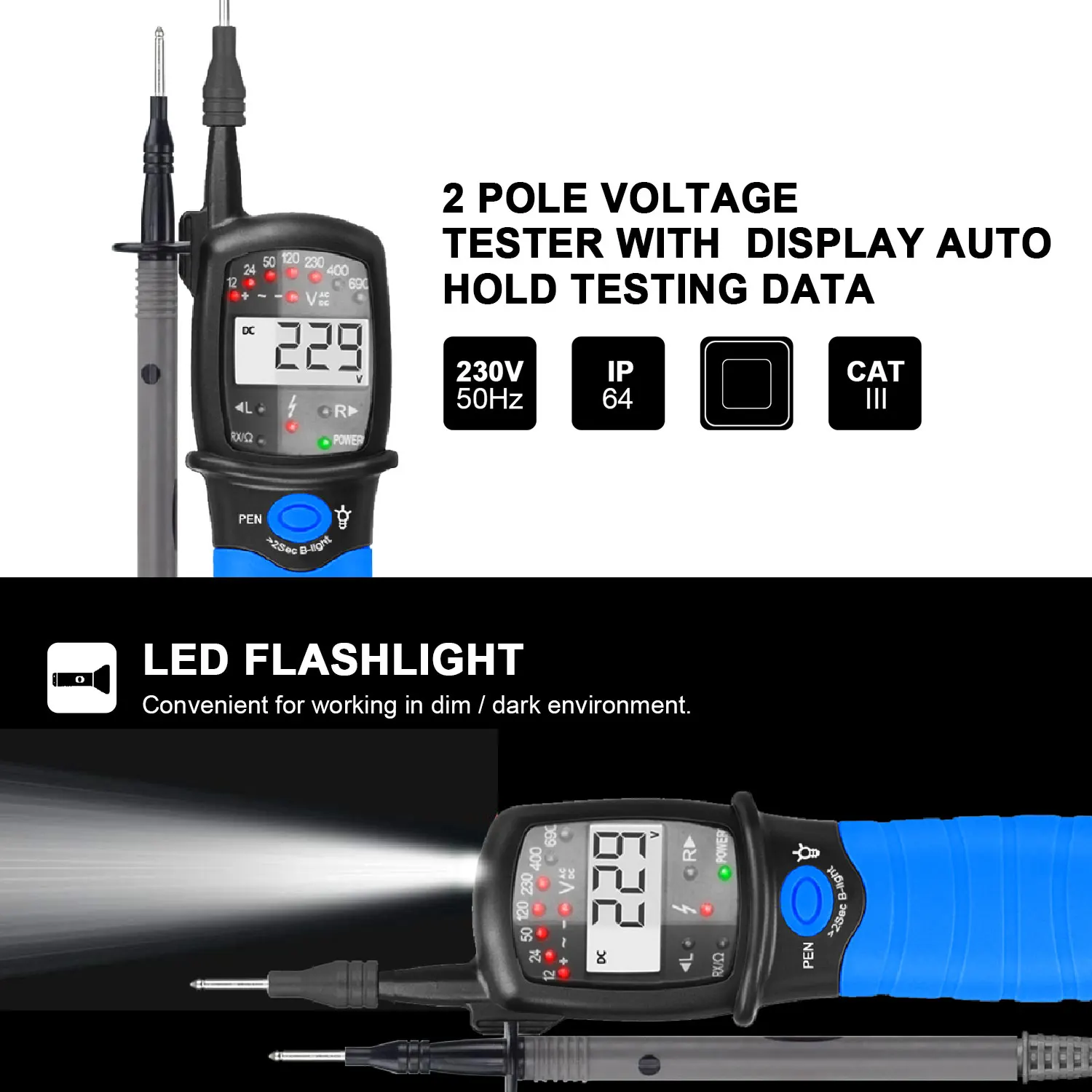 HP-38A Pen Type Multimeter Phase Rotation 690V TRMS NCV Auto Ranging Flashlight Backlight Data Hold Tester For Electrician Pro