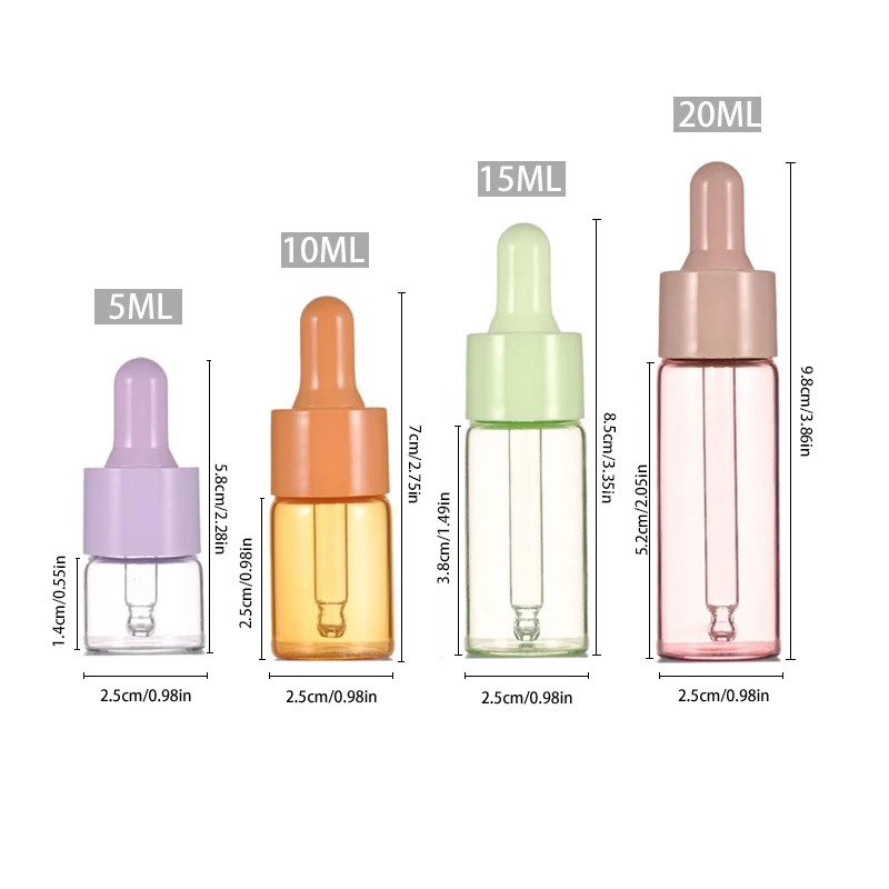 7color 1pc Portable Refillable Mini Dropper Bottle Set 5/10ml Empty Macaron Color Glass Essential Oil Vials Reusable Container
