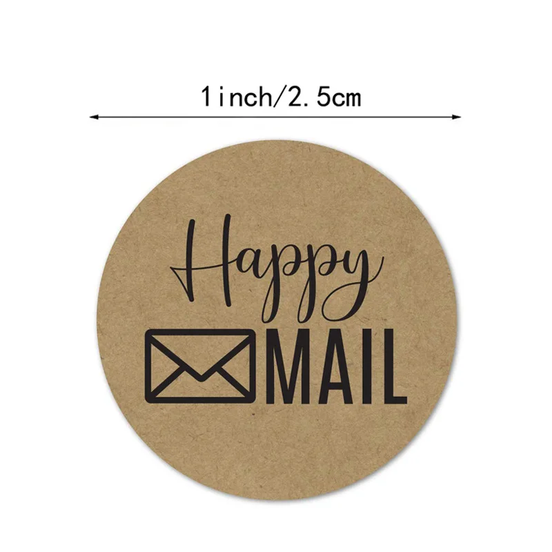 50-500pcs Circular Happy Mail Business Stickers 1 Inch Brown Gift Hand Stickers Envelope Sealed Stationery Stickers