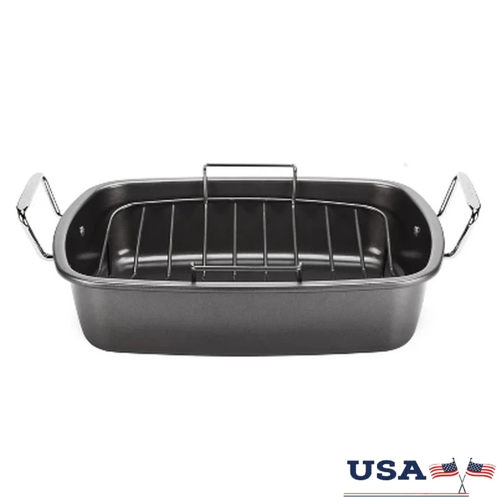 

16 Inch Carbon Steel Roaster with Rack Nonstick Dishwasher Safe Oven Safe Sturdy Handles Ideal Turkey Roasts Family Meals