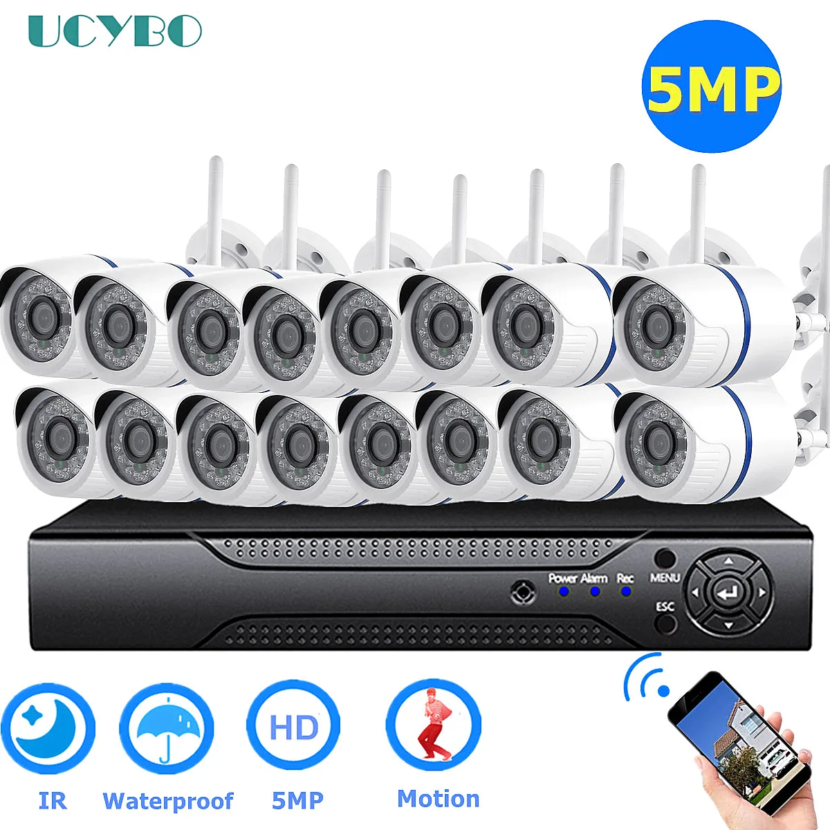 

5MP Surveillance cameras system with wifi wireless home security IP camera outdoor nvr video recorder kit 16ch 1080P h.265 set