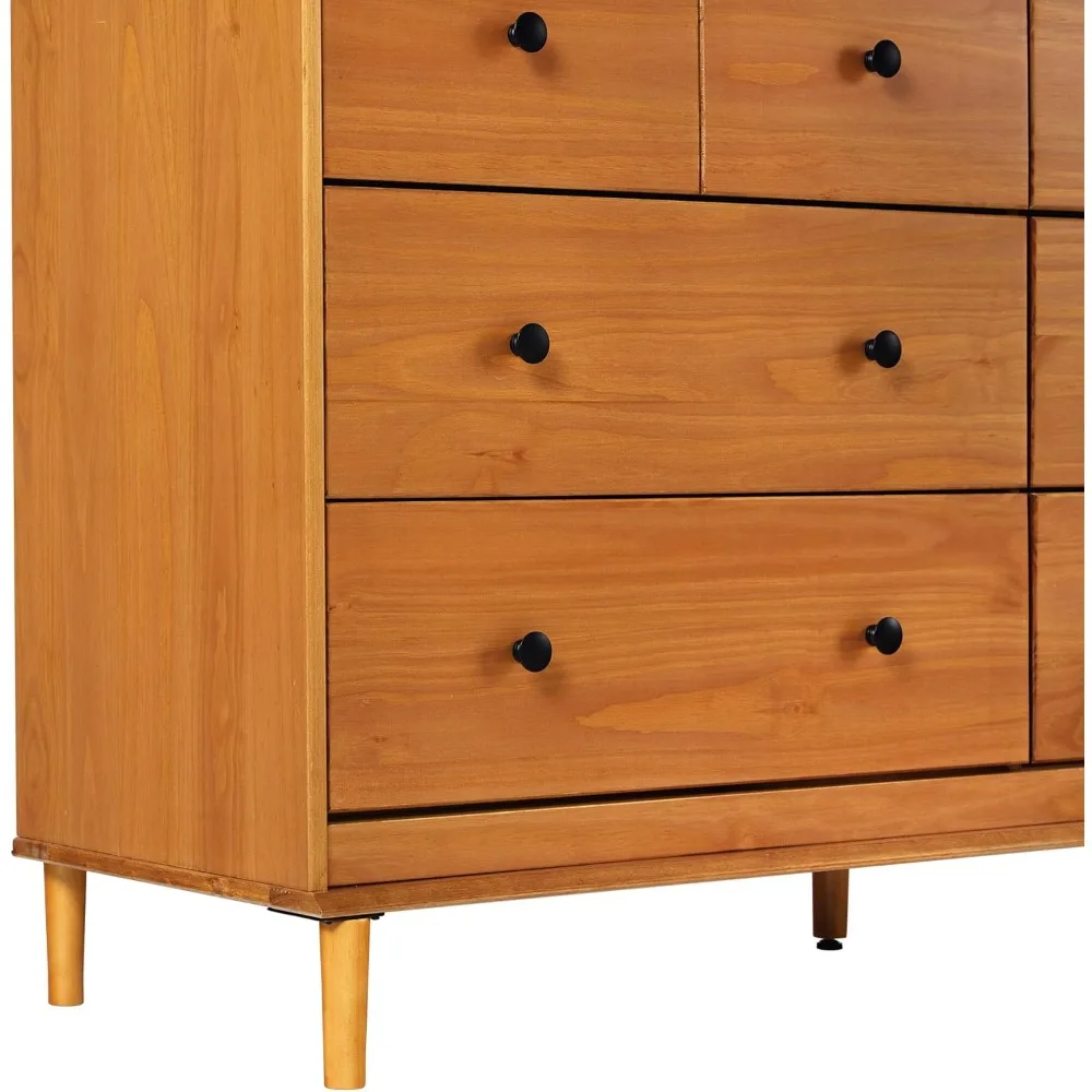 Armazenamento de quarto de cômoda de madeira maciça com 6 gavetas, 57 polegadas, cômoda de madeira