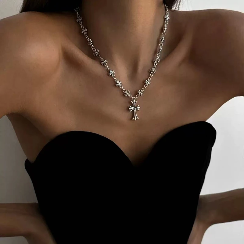 فاسق المعادن الصليب قلادة قلادة الأزياء الراقية طوق سلسلة القوطية نمط الملحقات