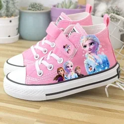 Disney zapatos de lona para niños, zapatillas deportivas de frozen elsa para niñas, zapatos informales antideslizantes transpirables de PU para otoño