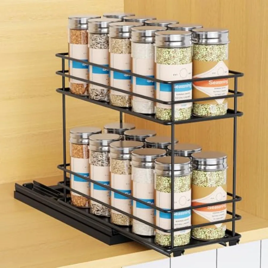 

Pull Out Spice Rack Organizer for Cabinet, Slide Out Spice Racks, Easy to Install, 4.33" Wx10.43 Dx8.66 H, 1 Drawer 2 Tiers