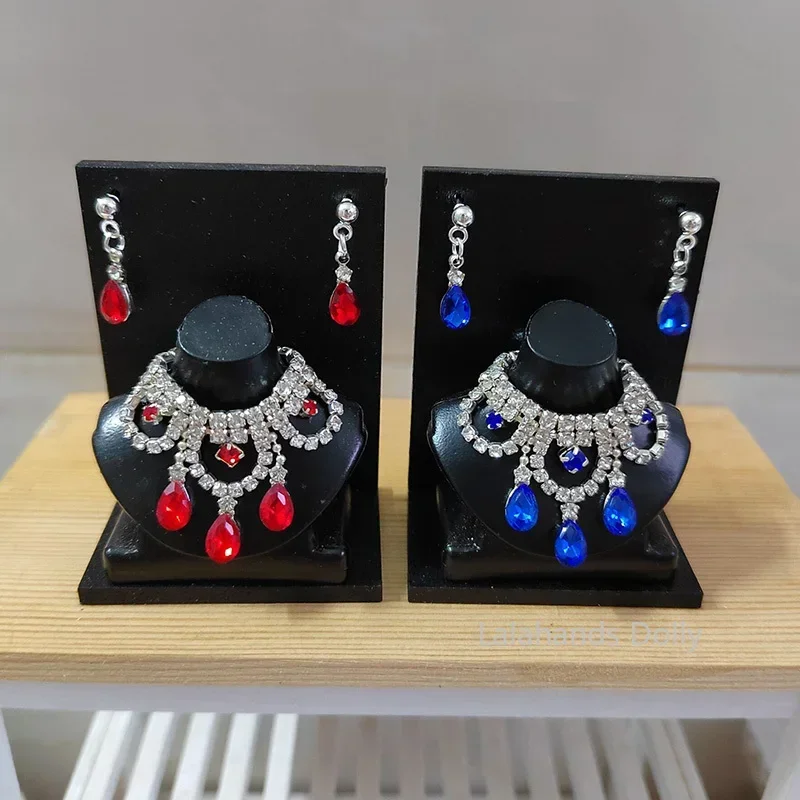 1:6 Doll Mini Jewelry Earring Necklace Set (including Display Rack) for Doll Decorative Toys, Doll Gift Accessories
