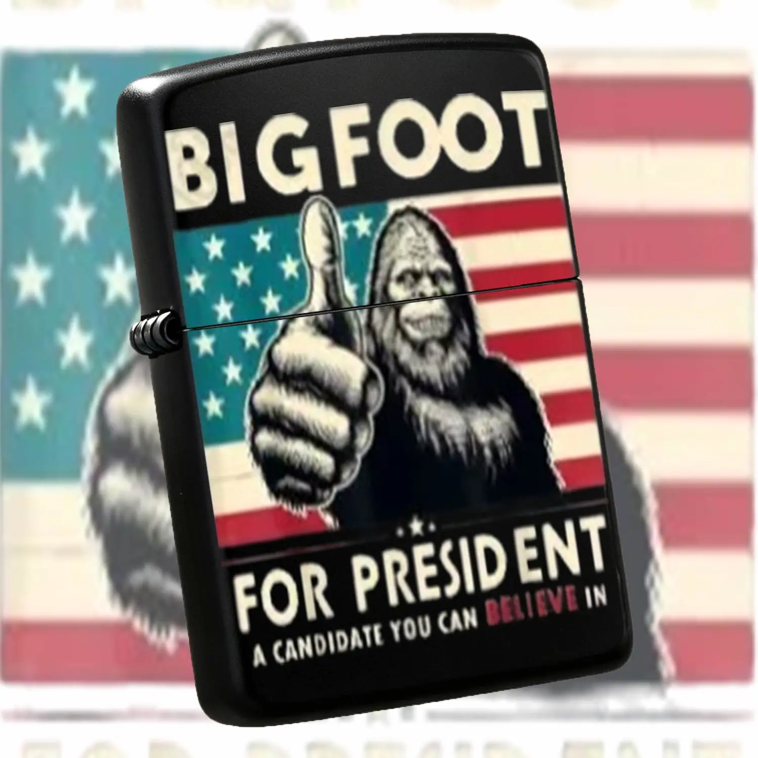 Creative Bigfoot For President Themed Lighter, Retro American Flag Pattern Portable Igniter, Stylish Funky Practical Daily Accessory For Indoor Outdoor Multi-Scenario Use, Unique Novelty Nice Gift Choice For Different O A Humorous And Inter