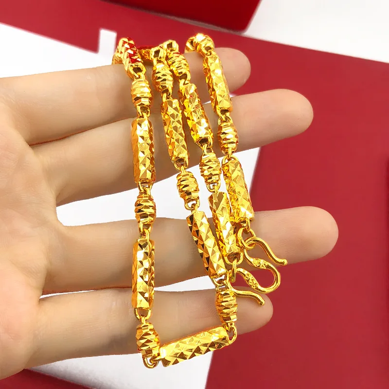 

Ожерелье из настоящего золота 24 карата 6 мм, ювелирное ожерелье, мужские цилиндрические полые бусины из чистого золота 9999 с матовой поверхностью