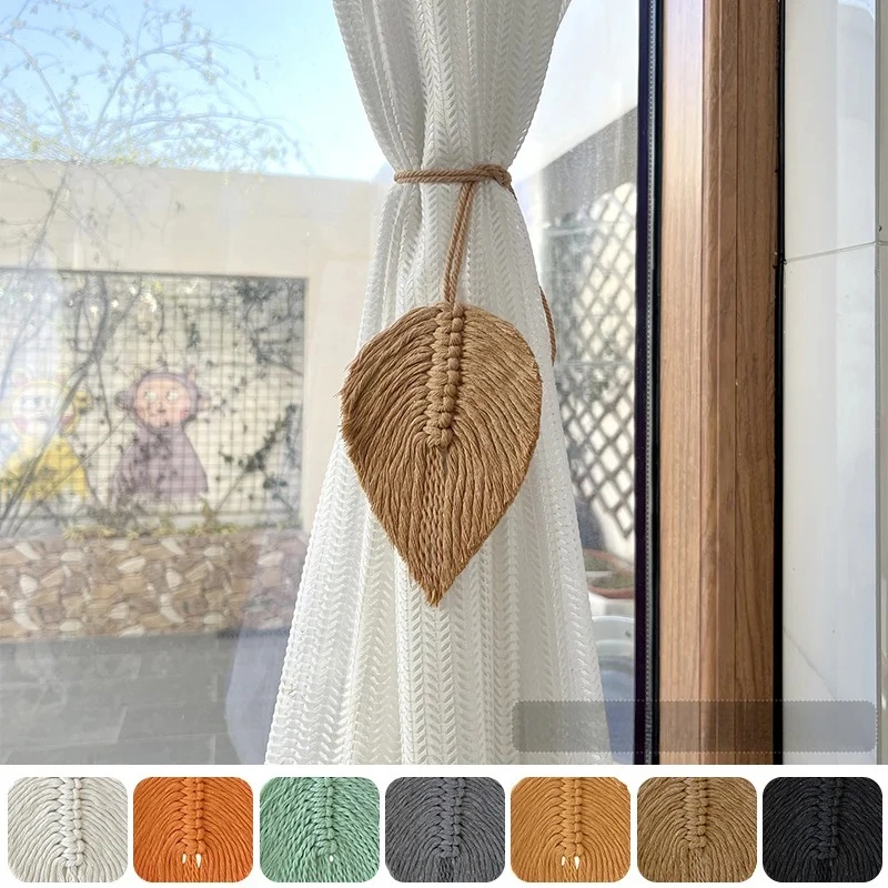 

Leaf Tassel Macrame Curtain Tieback Hand-Woven Cotton Rope Curtain Tie Suitable For Living Room Bedroom Home Decoration 띠를 매다