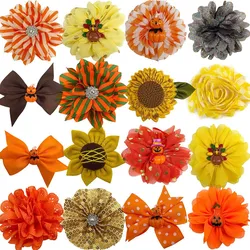 30/50pcs Thanksgiving Dog Bow Ties Charms Puppy Accessories Slidable Dog Collar Flower Turkey Style Fall Pet Supplies