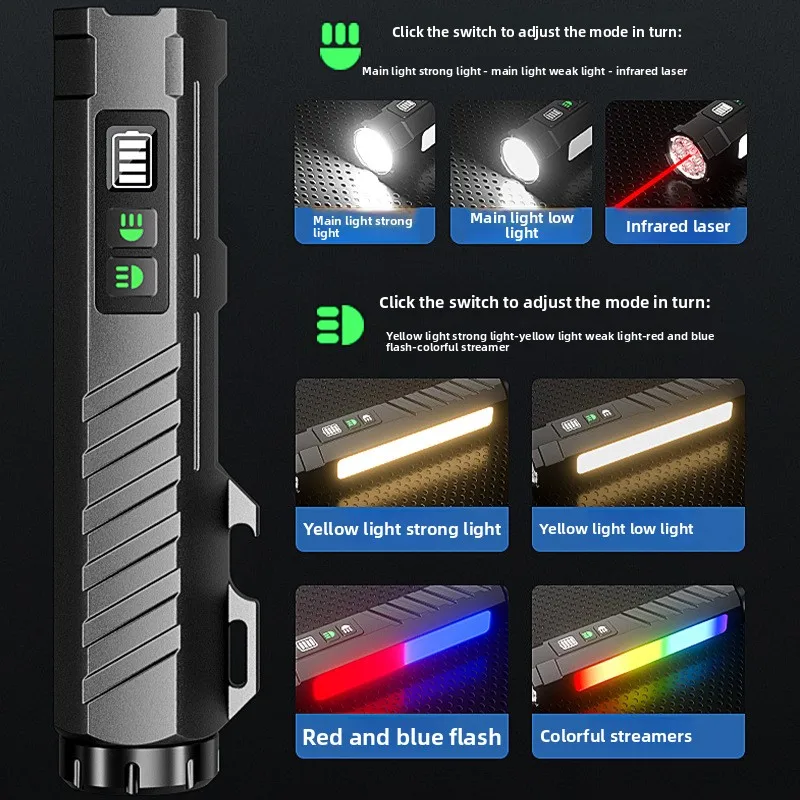 Multifunctional Strong Light Flashlight with Colorful Neon Light & Magnetic Base - Ideal for Inspection & Outdoor Use