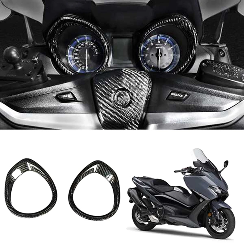 Motorcycle Carbon Fiber Speedometer & Tachometer Ring Cover Trim For Yamaha TMAX 530 2017 2018 2019 TMAX 560 2020 2021 Parts