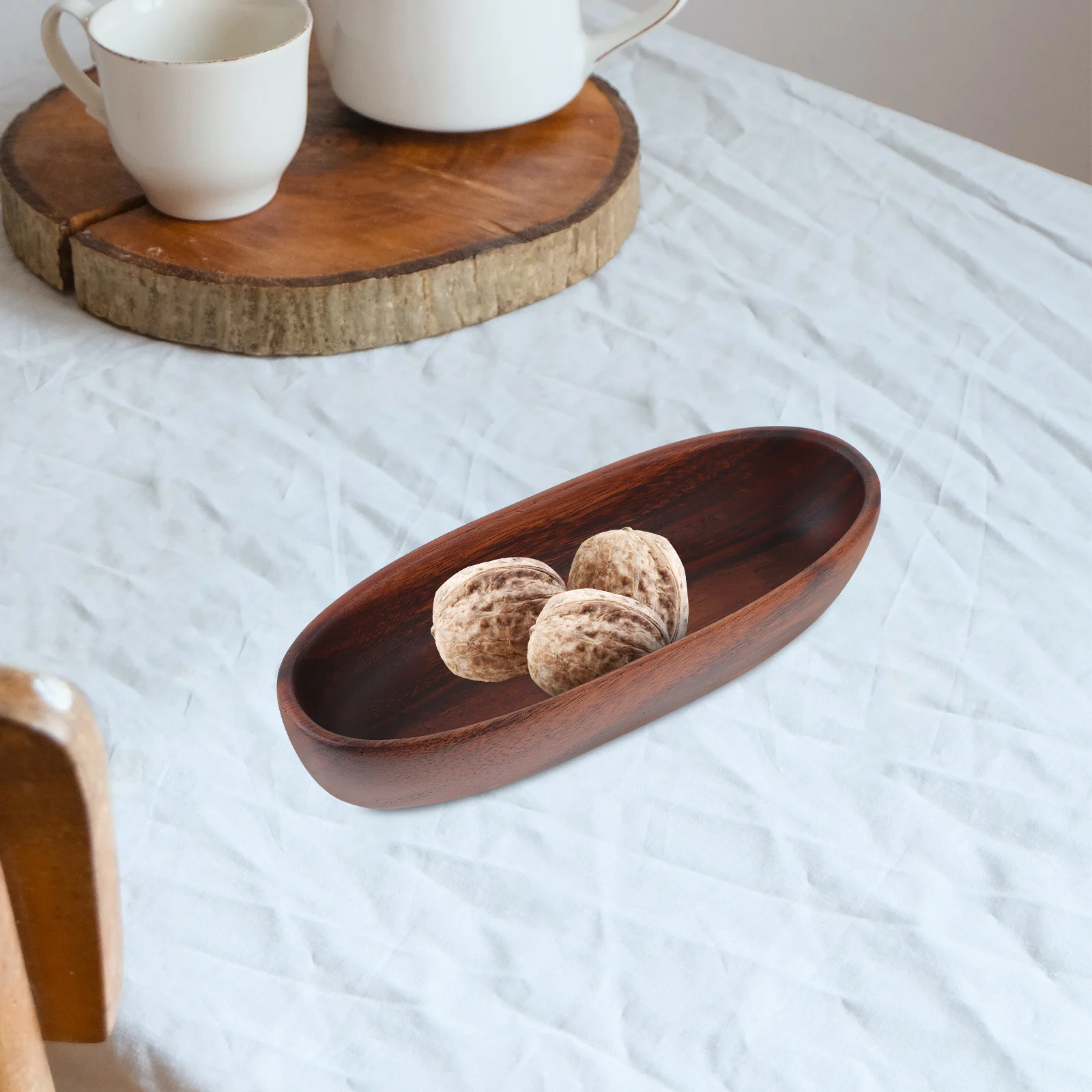 

Solid Wood Tray Boat-Shaped Fruit Bowl For Snacks Salad Coffee Table Decor Handmade Serving Plate Desktop Tray