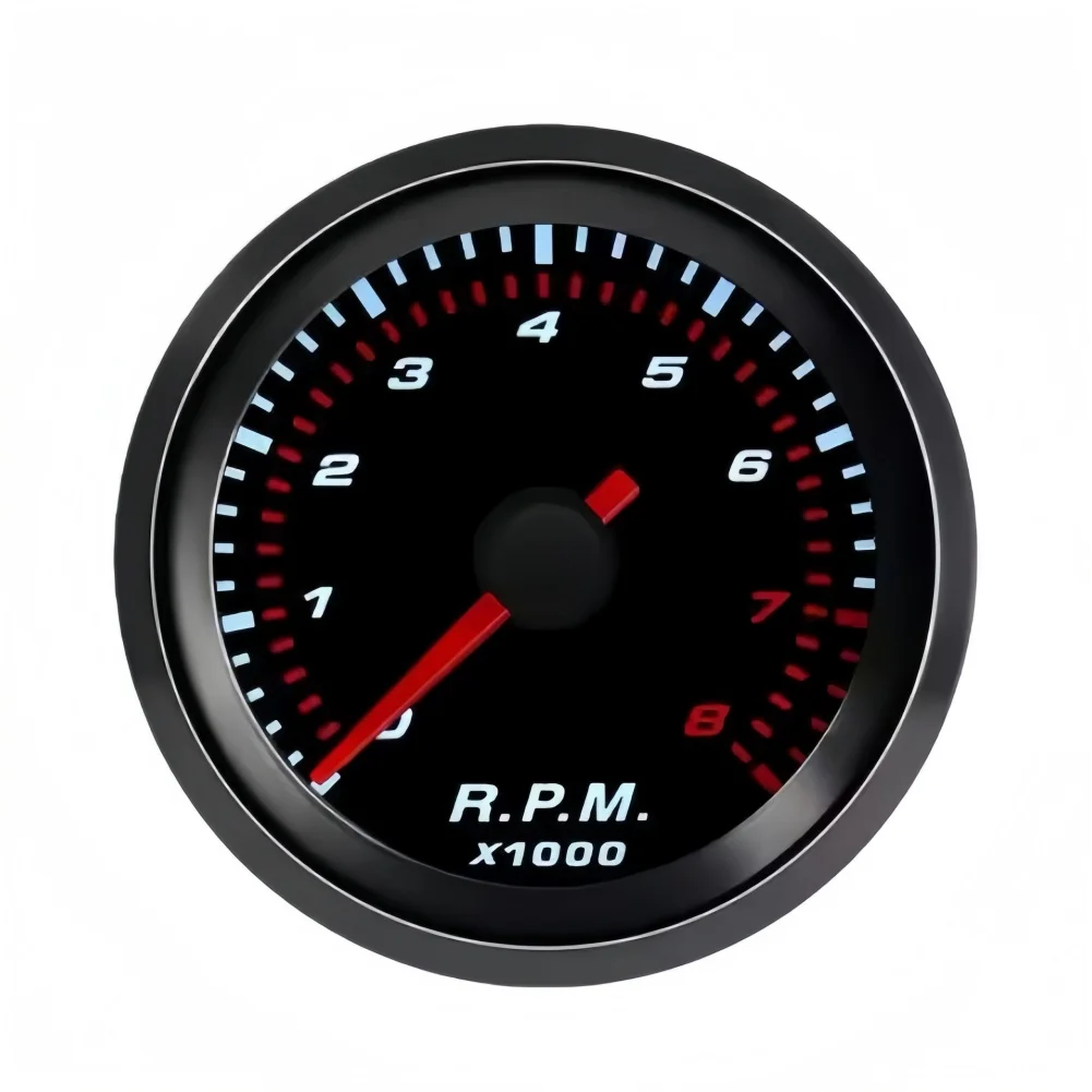 Electrical Tachometer Gauge 52mm Diameter 0 to 8000 RPM Range with White LED Backlight for 12V 1-8 Cylinder Engine