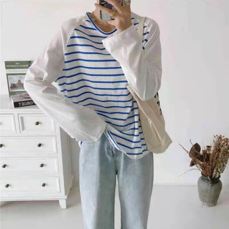 Johnature Casual Striped Women T-Shirts 2024 Spring Summer Loose O-neck All Match 3 Colors Female Tops