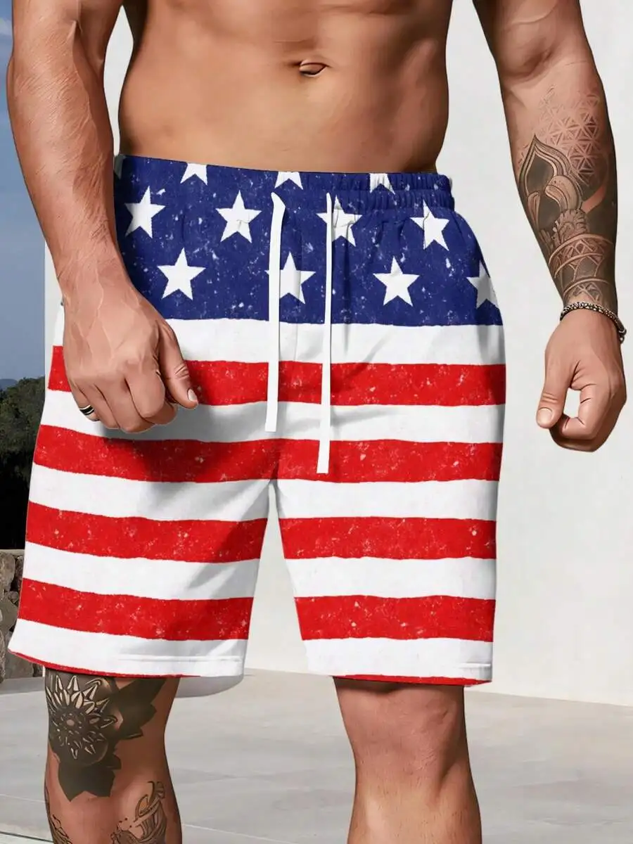 

American Flag Patriotic Beach Shorts For Men Summer Comfortable Casual Relaxed Fit