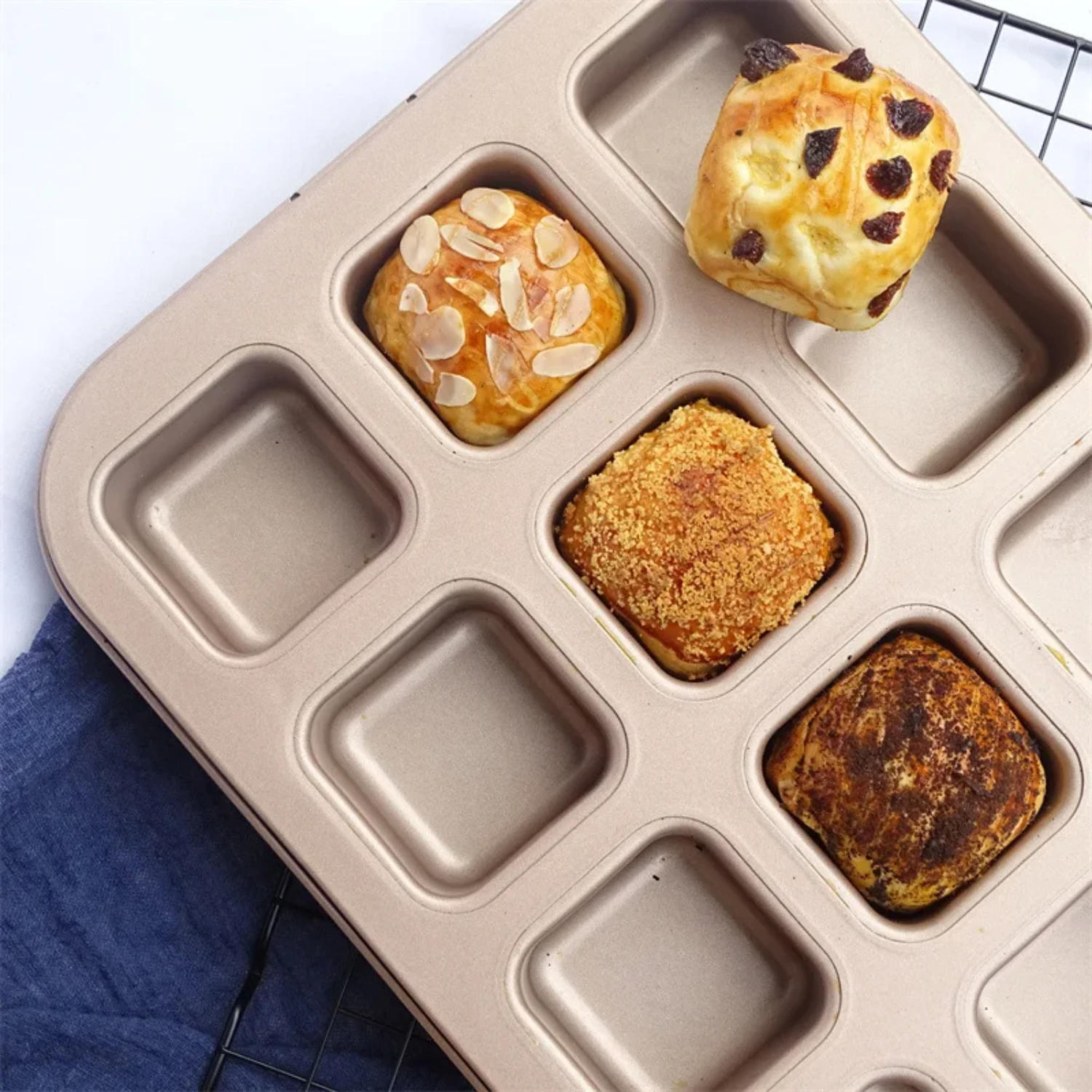 

12 Cups Cake Mold Square Mini Bread Burger Muffin Non-Stick Cupcake Household Baking Pan Oven Trays Tools
